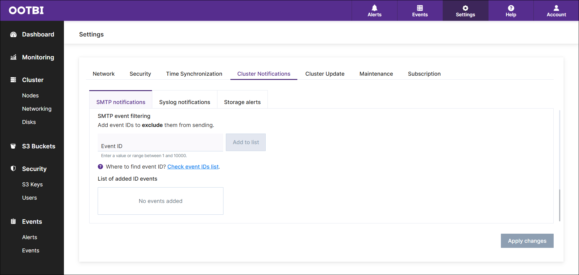 Syslog notifications configuration.