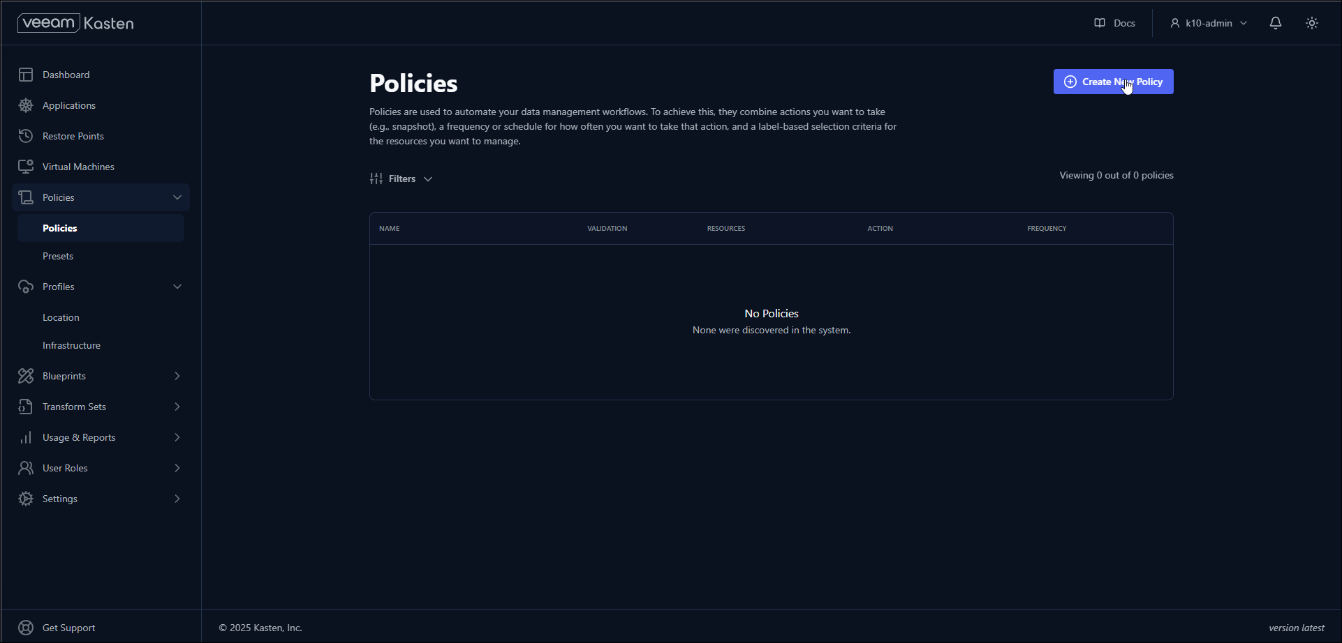 A New Policy creation window will appear. Select a Name for your Policy ...